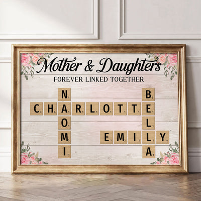 Mother & Daughters Sons Forever Linked Together Crossword Puzzle Art Personalized Poster