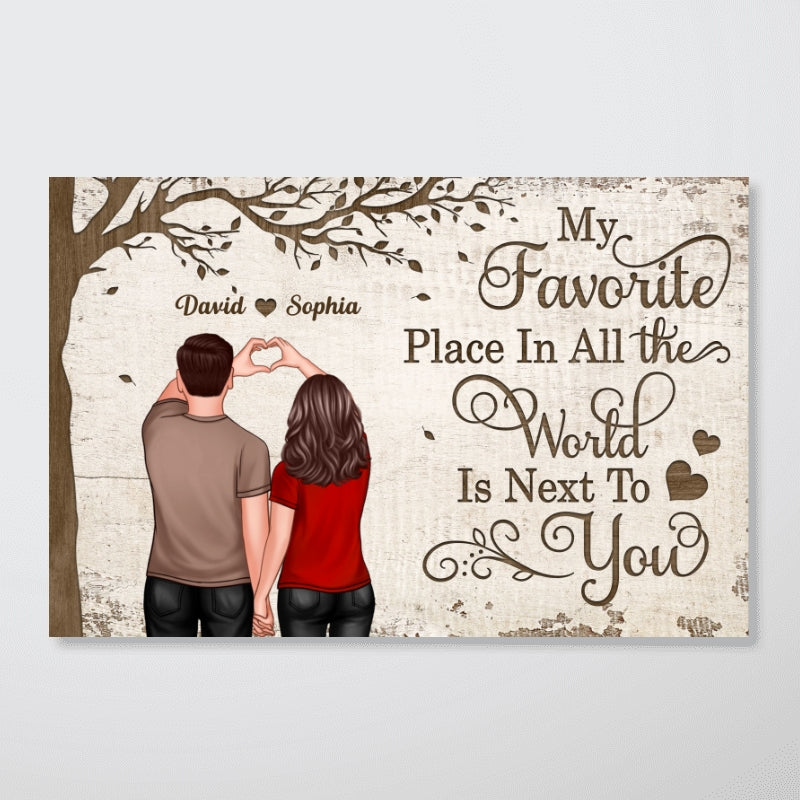 Back View Couple Heart Hands Favorite Place Personalized Horizontal Poster, Unique Valentine's Day Gift For Him, Gift For Her