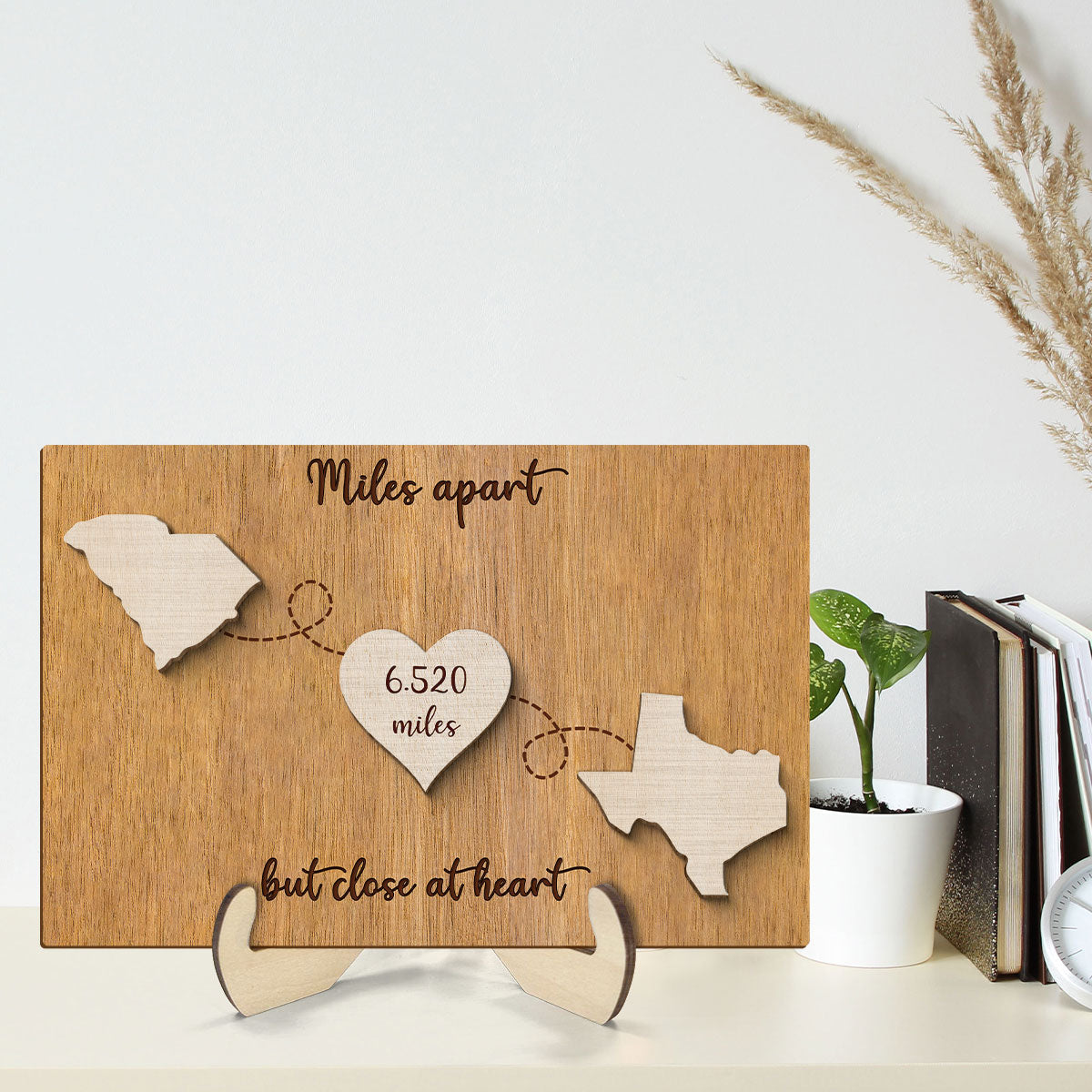 Miles Apart But Close At Heart, Long Distance Family Friends Siblings Sisters Besties Personalized 2-Layer Wooden Plaque, Togetherness Gift