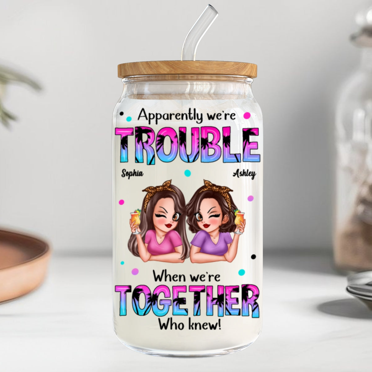 Summer Besties Sassy Women Personalized Clear Glass Can