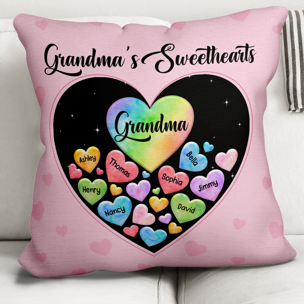 Grandma Mom Sweetheart Hearts In Heart Personalized Pillow
