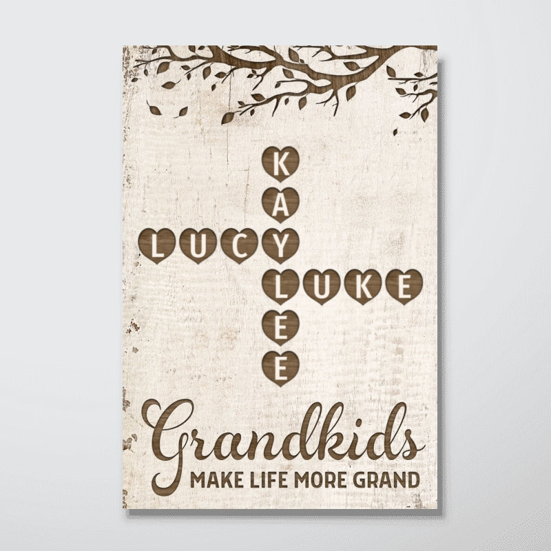 Grandkids Make Life Grand Heart Crossword Art Puzzle Personalized Poster