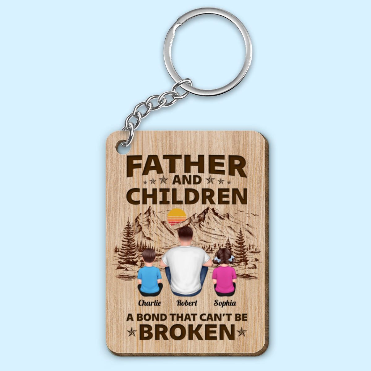 Father Daughter A Bond Can‘t Be Broken Personalized Wooden Keychain