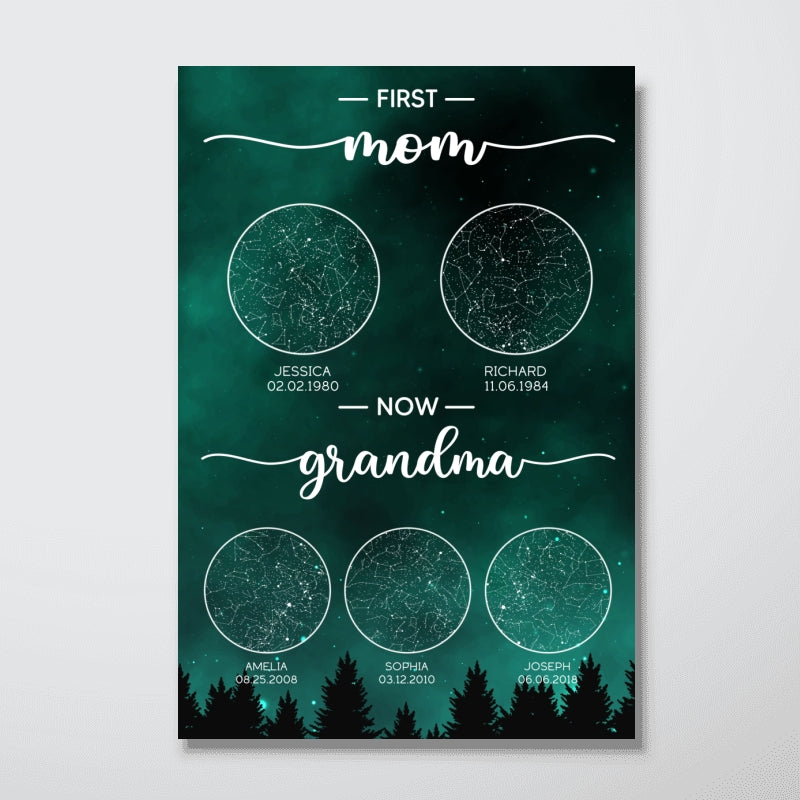 Constellation First Mom Now Grandma Personalized Poster, Custom Star Map, Heartfelt Gift For Mom, For Grandma