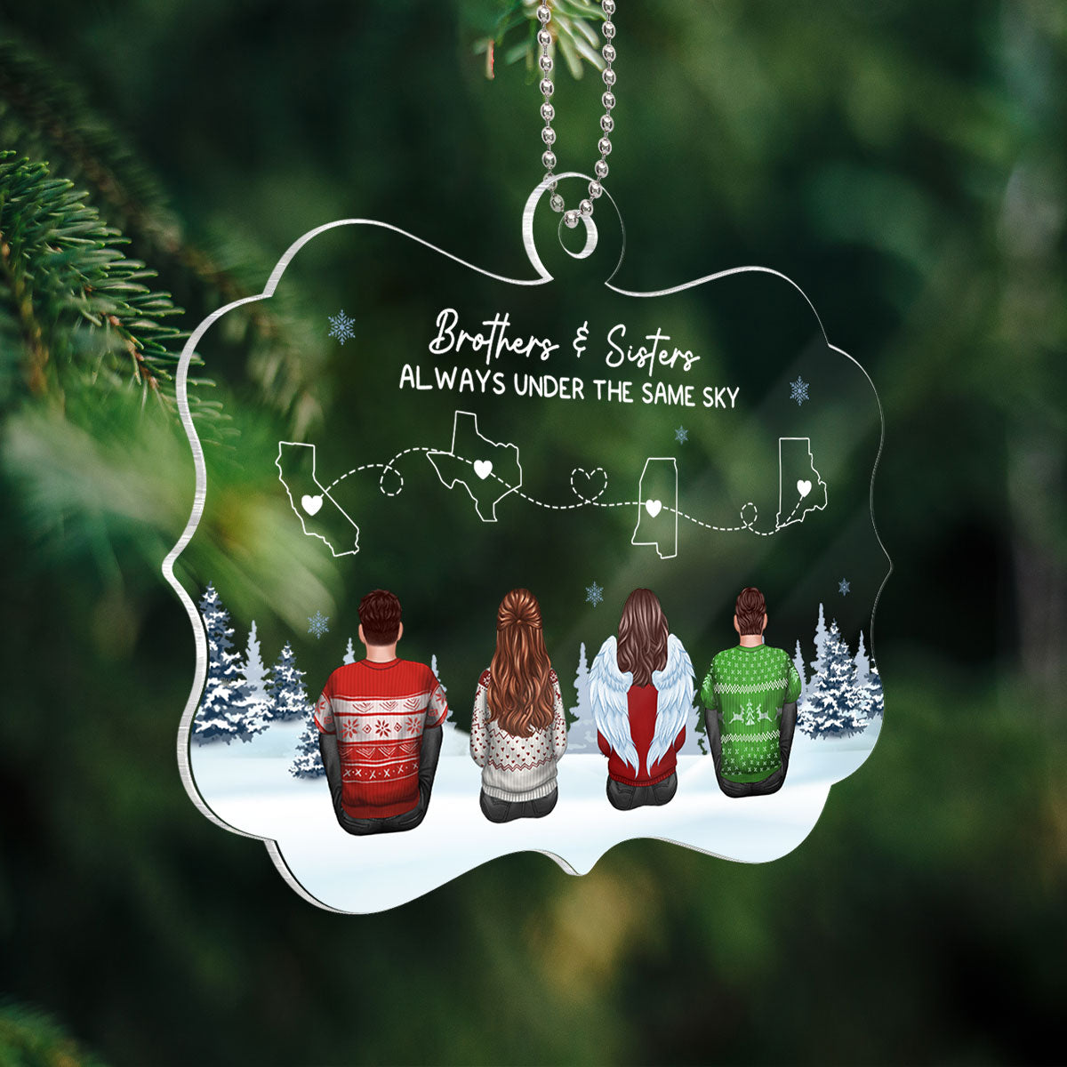Brothers & Sisters Always Under The Same Sky, Long Distance Siblings Personalized Acrylic Ornament, Togetherness Christmas Gift