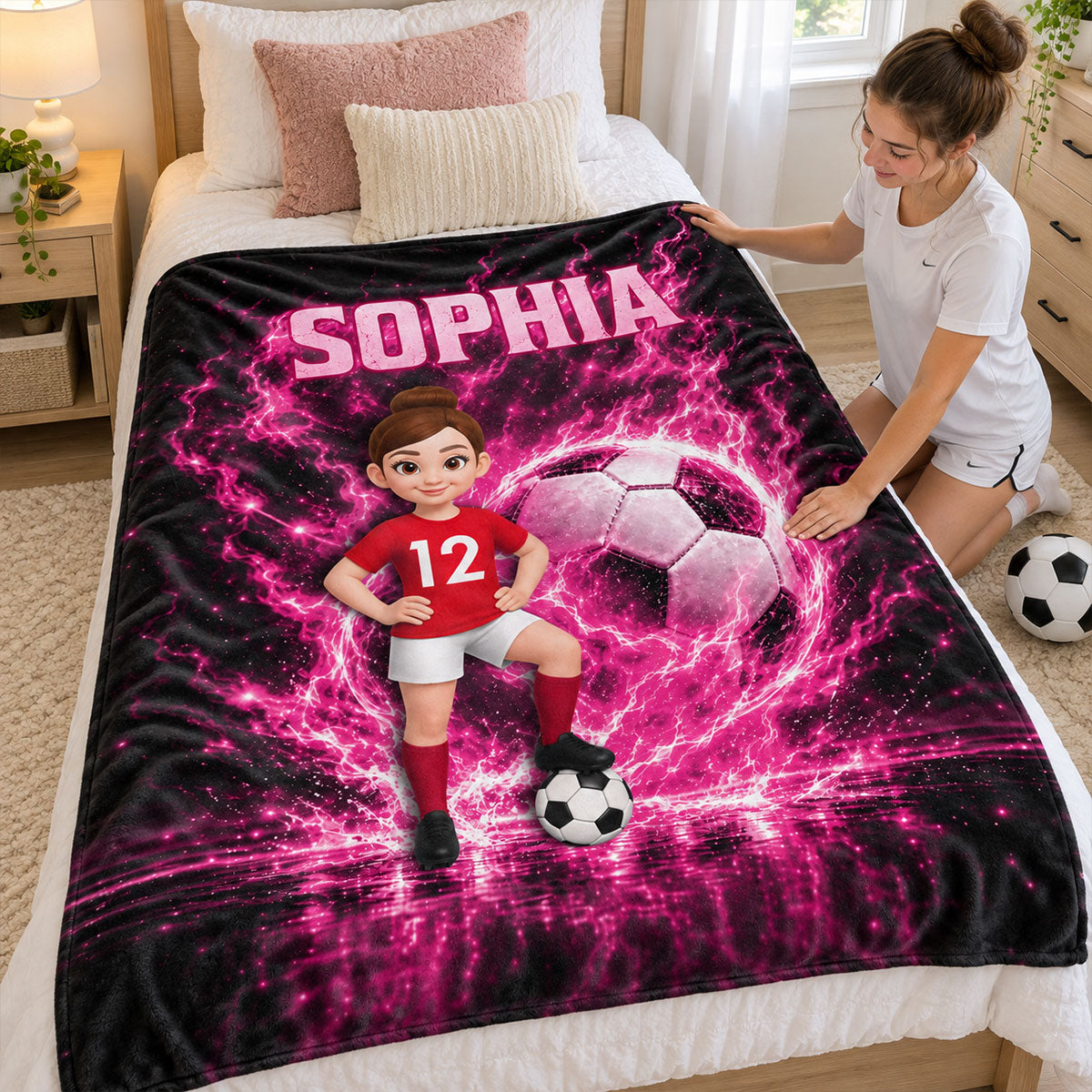 Soccer Trendy Design Blanket for Boys Girls - Personalized Fleece Blanket - Christmas Gift for Daughter, Son
