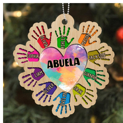 Grandma Heart Handprint Personalized Wooden Ornament