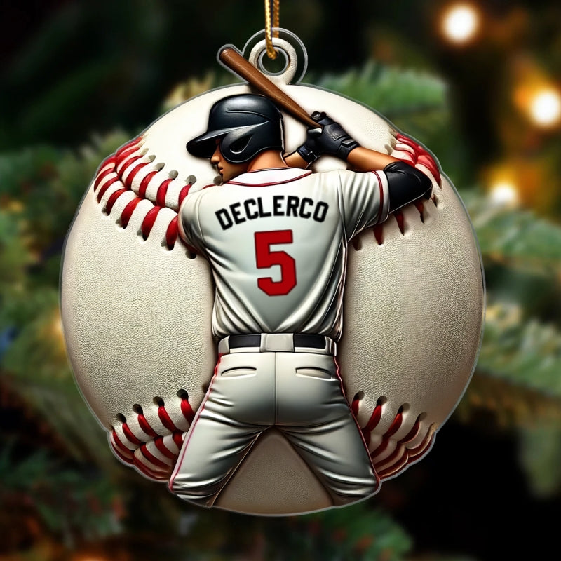 3D Effect Retro Vintage Baseball Player Personalized Acrylic Ornament, Christmas For Baseball Players, Baseball Fans