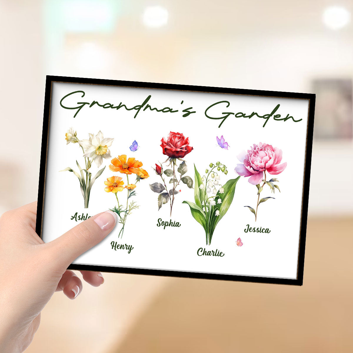 Grandma‘s Garden Beautiful Birth Month Flower Gift For Grandma Mom Personalized 2-Layer Wooden Plaque