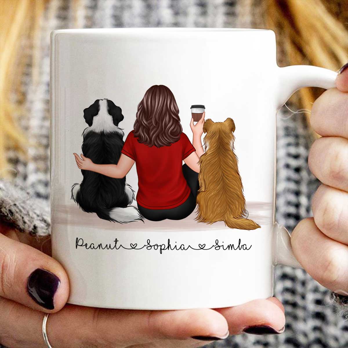 Pet Owner Portrait, Custom Dog Mom Cup Back View Woman & Dogs Personalized Mug Mother‘s Day Gift For Her