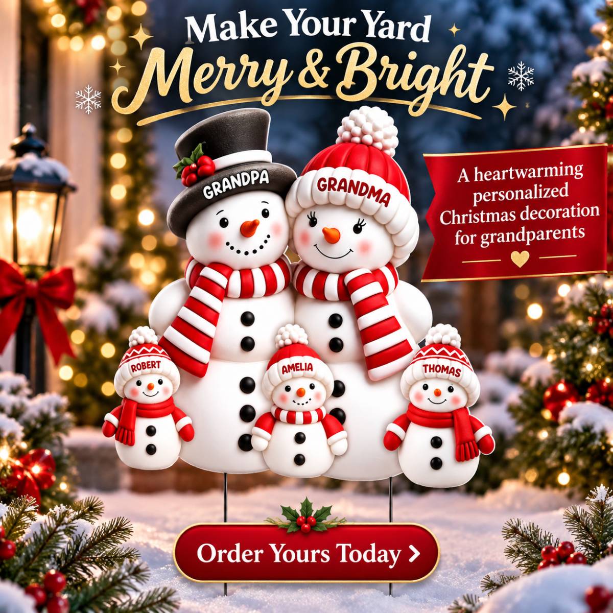Christmas Cute Snowman Grandpa Grandma Grandkids - Personalized Corrugated Plastic Yard Sign - Christmas Decor For Grandparents (Up to 20 Grandkids)