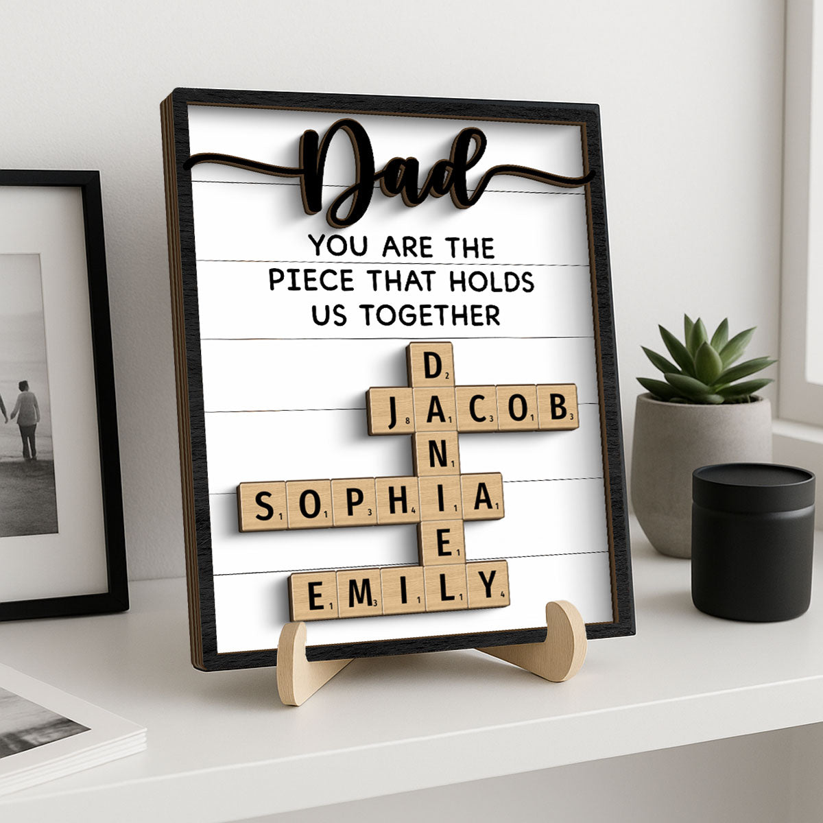Dad You Are The Piece That Holds Us Together Crossword Puzzle Art Personalized 2-Layer Wooden Plaque