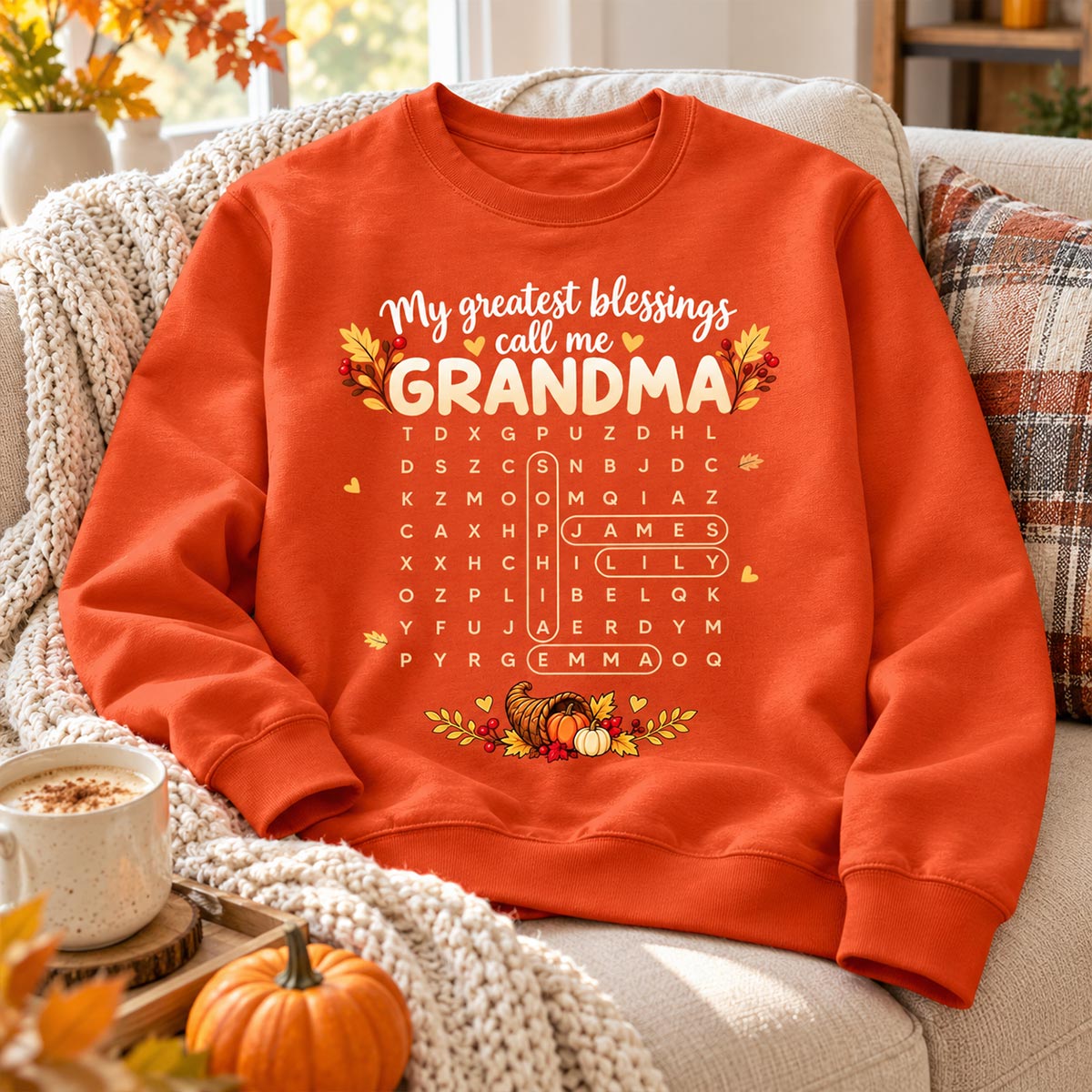 My Greatest Blessings Call Me Grandma Word Search Puzzle - Personalized Shirt - Fall Season Thanksgiving Gift For Grandma