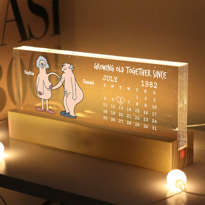 Growing Old Together Funny Old Couple Anniversary Calendar Keepsake  Gift Personalized Acrylic Block LED Night Light