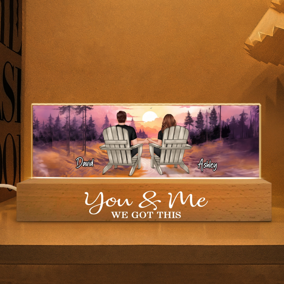 Couple In The Forest Personalized Acrylic Block LED Night Light, Gift For Him, For Her