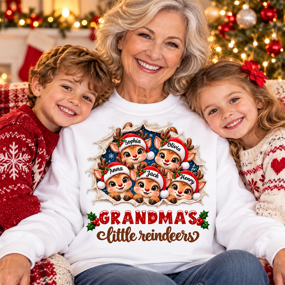 Grandma's Little Reindeers - Personalized Sweatshirt - Heartfelt Christmas Gift for Grandma