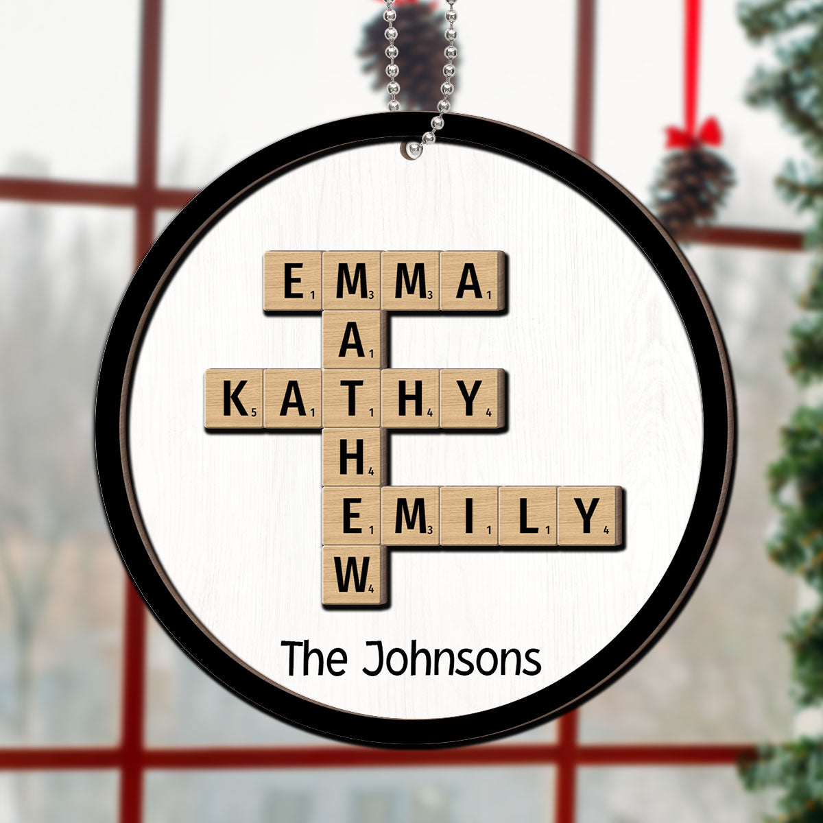The Family Crossword Puzzle Art Christmas Decor Personalized 2-Layer Round Wooden Ornament