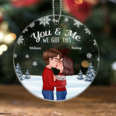 Christmas Doll Couple Kissing Under Snow Personalized Acrylic Ornament