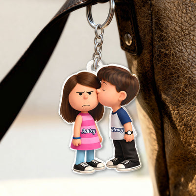 Cute Cartoon Couple - Personalized Keychain - Gift for Couple