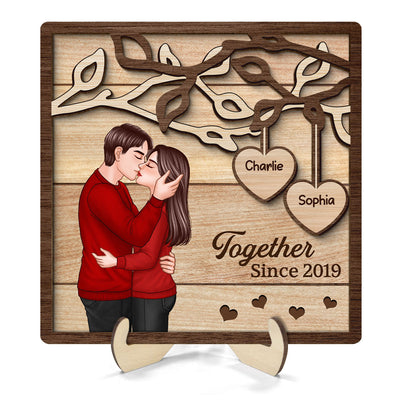 Romantic Couple Kissing Under Tree Personalized 2-Layer Wooden Plaque, Valentine‘s Day Gift For Him, For Her