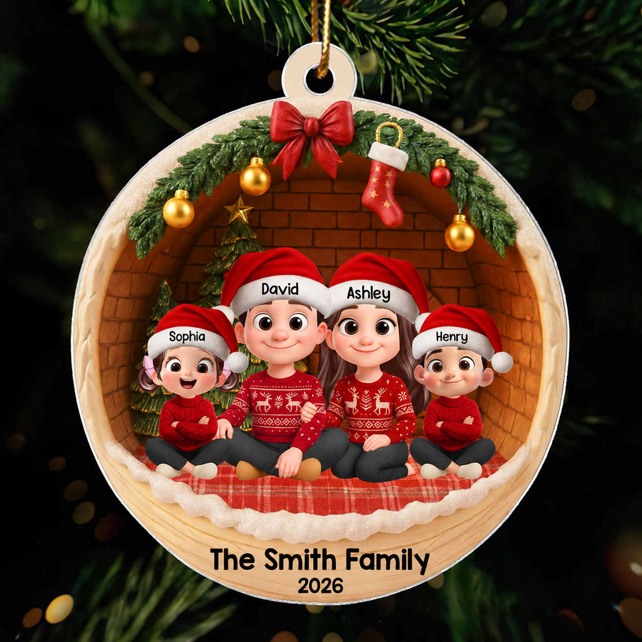 3D Cozy Vibe Family Sitting - Personalized Acrylic Ornament - Christmas Gift for Family