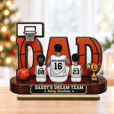 Basketball Dad Legend Daddy's Dream Team - Personalized 2-Layered Wooden Plaque - Christmas Gift For Dad, Husband, Basketball Players, Basketball Lovers