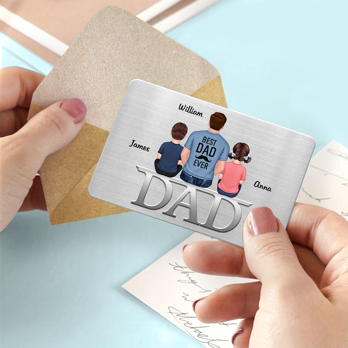 Dad Grandpa And Kids Sitting On Text Personalized Metal Wallet Card