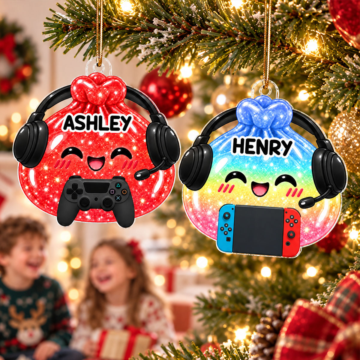 Cute Funny Gamer Dumpling Dim Sum Custom Name - Personalized Acrylic Ornament - Christmas Gift, Keepsake For Kids, Teenagers, Gamers