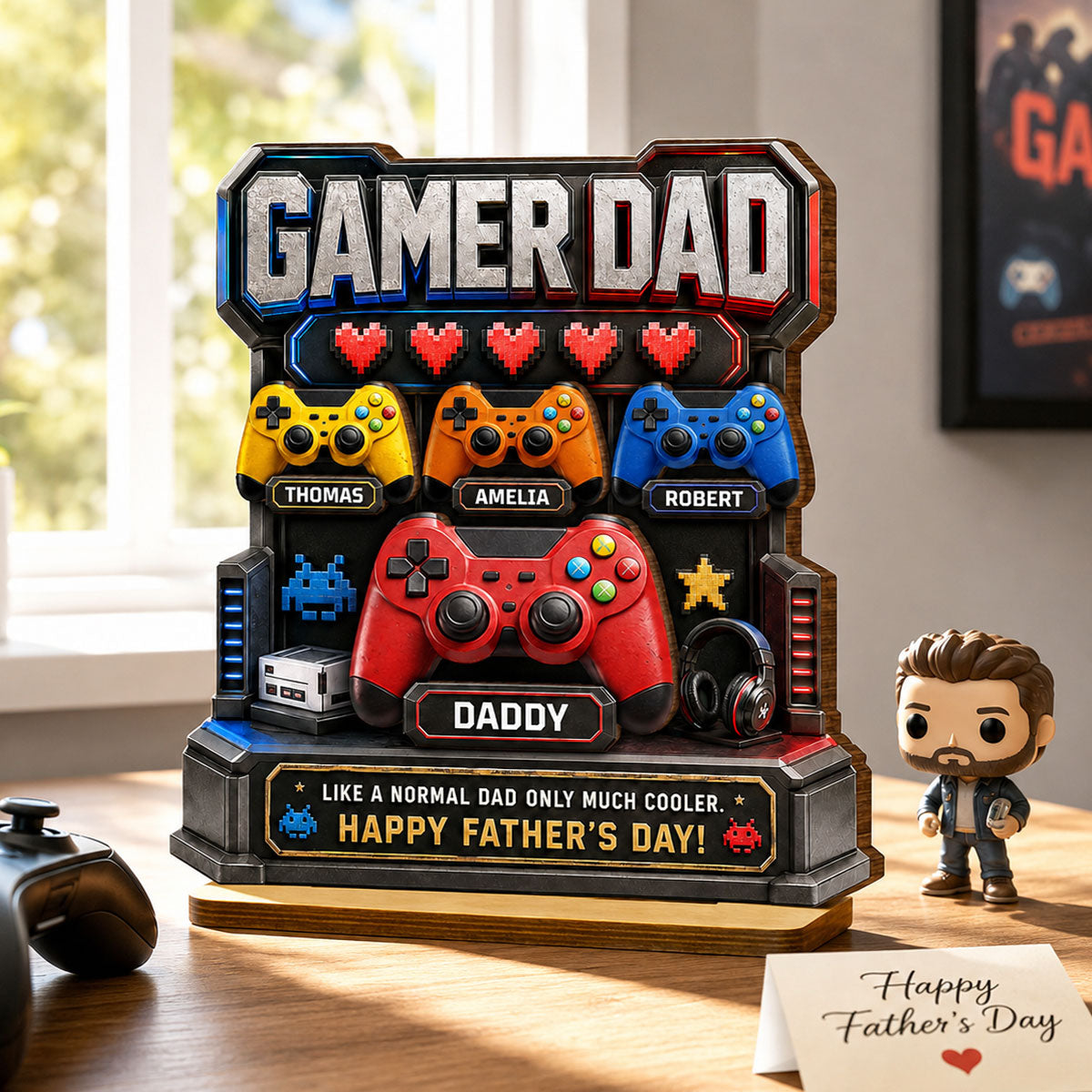 Gamer Dad Much Cooler - Personalized 2-Layered Wooden Plaque - Father's Day Gift for Dad, Husband