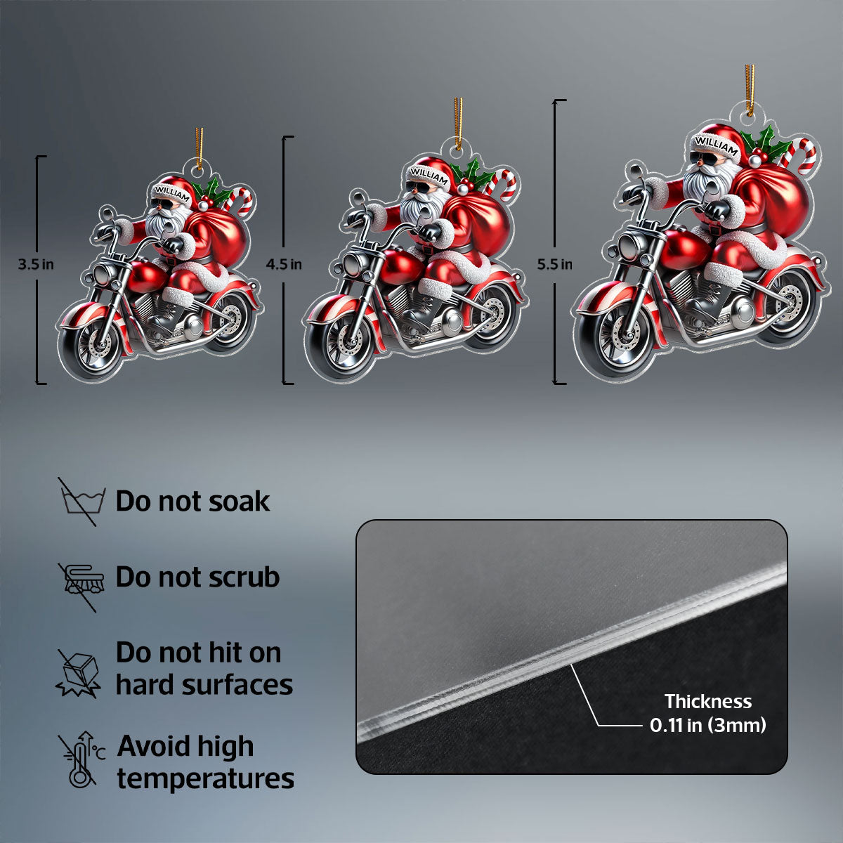 Santa Claus Riding Motorbike Christmas Personalized Acrylic Ornament, Motorcycle, Motocross, Bikers Christmas Gift