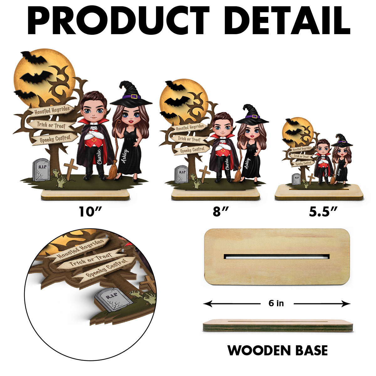 Couple With Moon Bat Tree Halloween Tabletop Tiered Tray Decor Personalized 2-Layer Standing Wooden Plaque