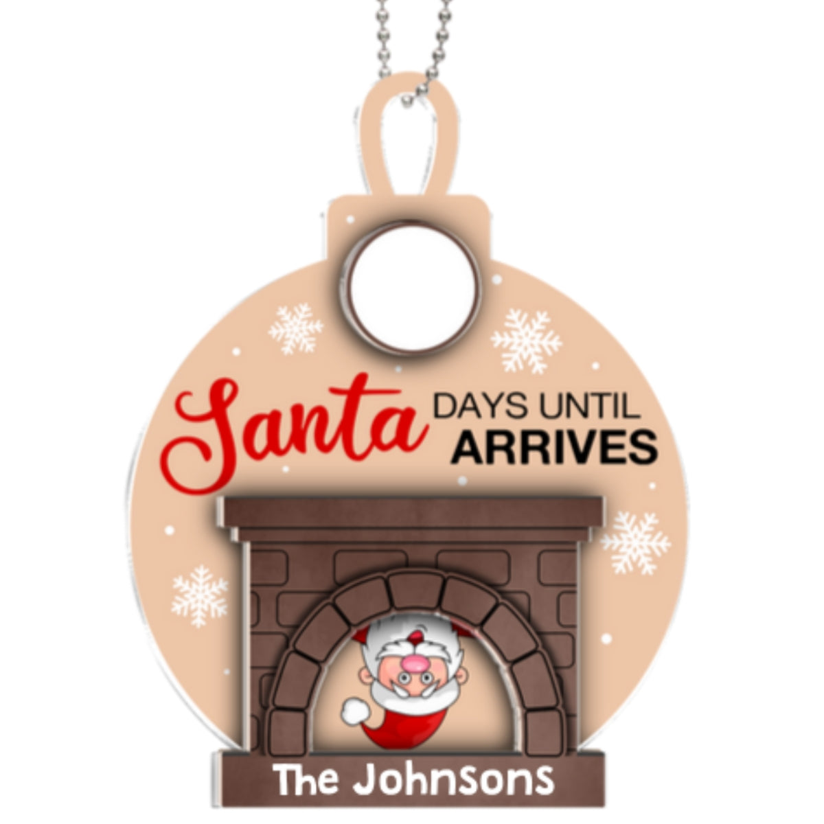 Days Until Santa Arrives Christmas Fireplace Countdown Personalized 2-Layer Acrylic Ornament