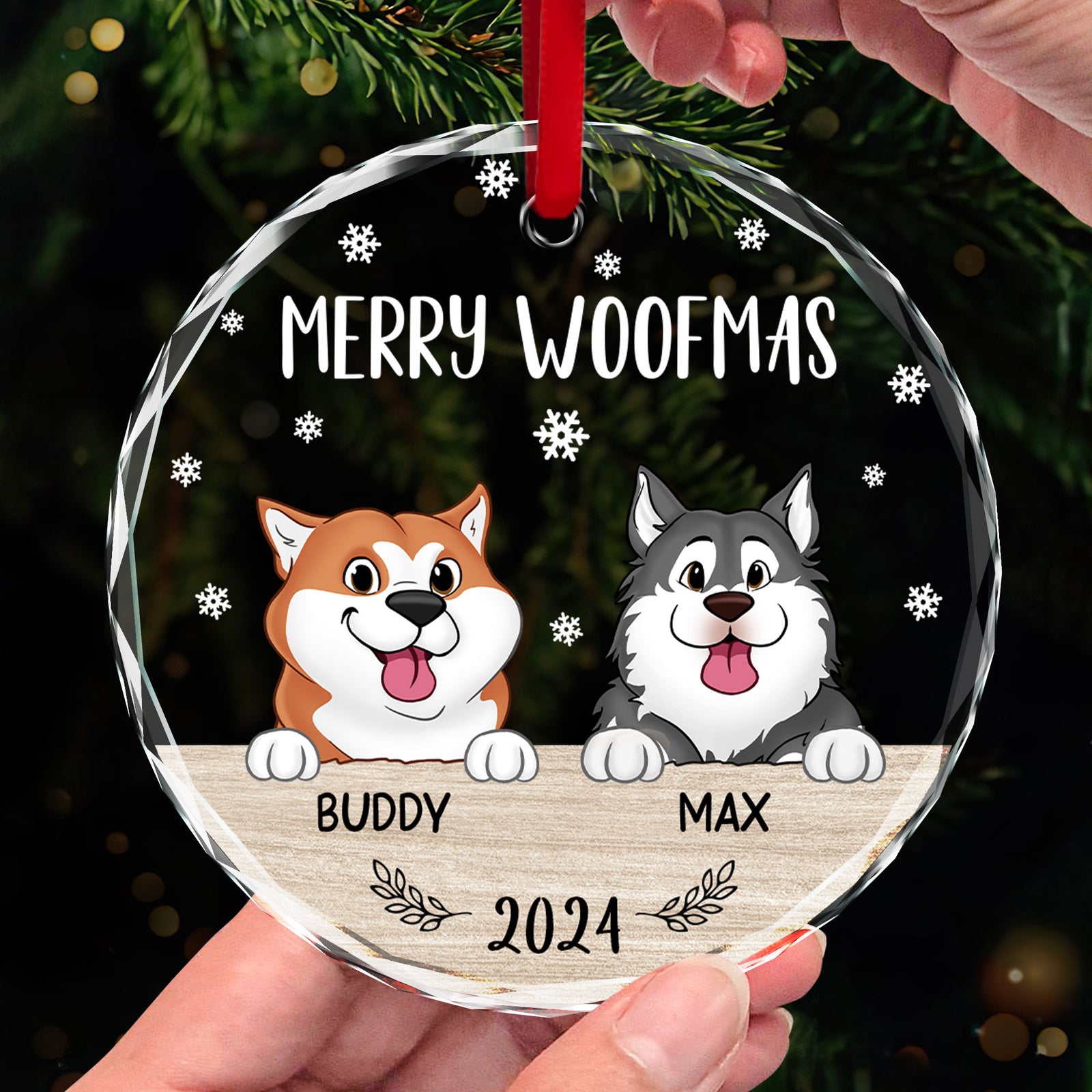 Merry Woofmas Christmas Decor For Dog Lover Personalized Glass Ornament