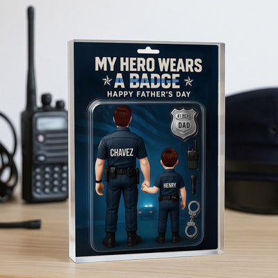 My Hero Wears A Badge Police Dad, Custom Figure Personalized Acrylic Block Plaque,  Gift for Dad, Gift for Husband