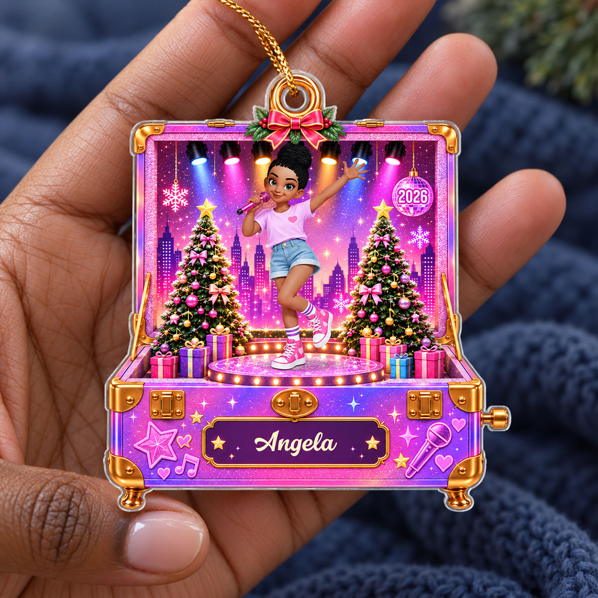 Pretty Girl Pop Star In Music Box 2D Flat - Personalized Acrylic Ornament - Christmas Gift For Daughter, Granddaughter