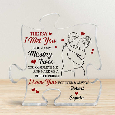 Couple Kissing Outline Found My Missing Piece Gift For Him For Her Personalized Personalized Puzzle Acrylic Plaque