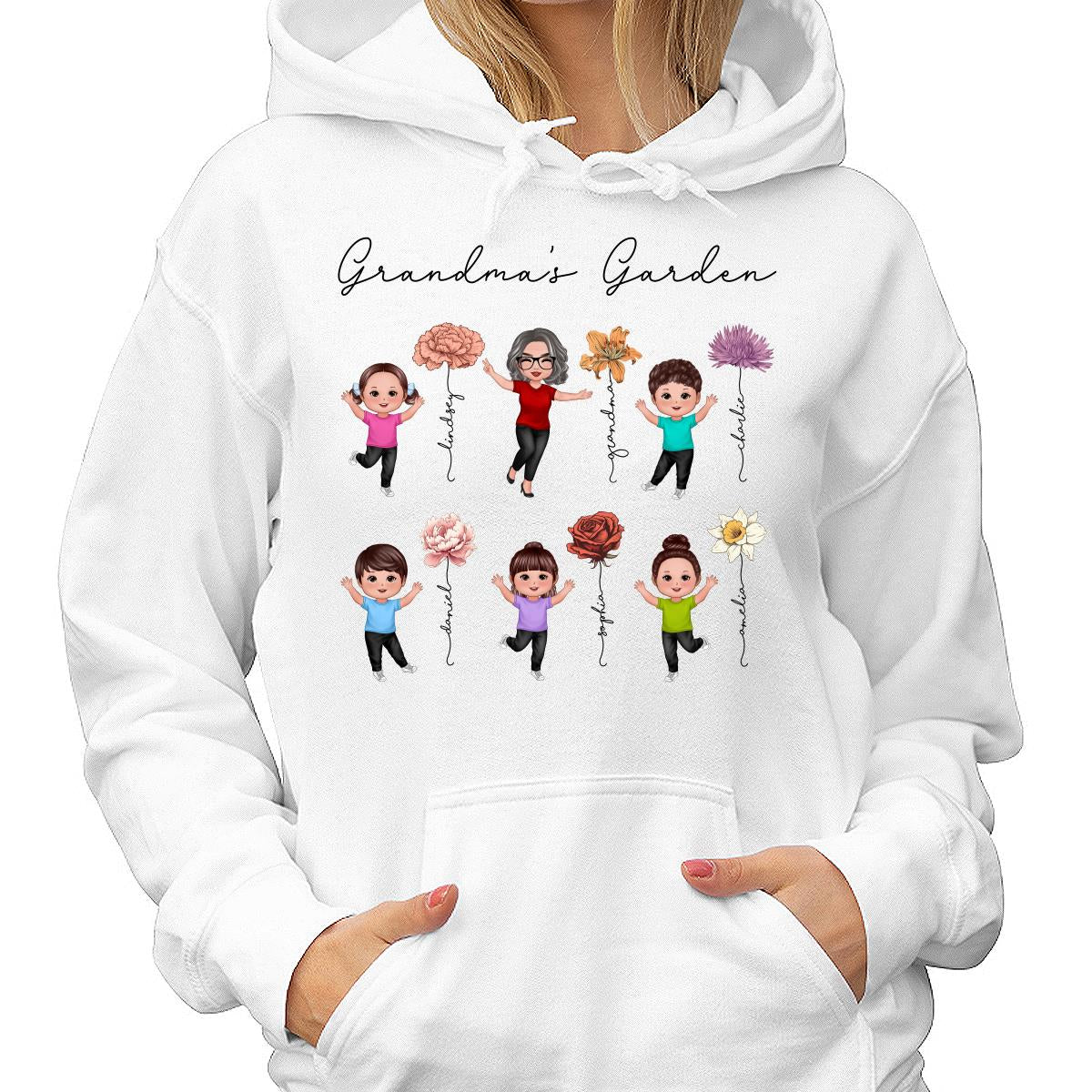 Happy Grandkids Grandma Garden Vintage Birth Month Flowers Mother‘s Day Gift Personalized Shirt