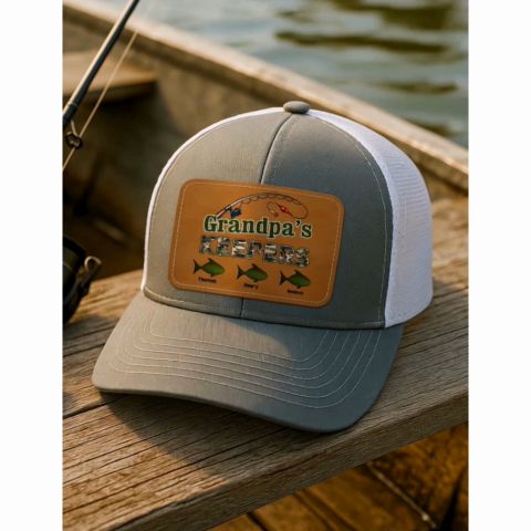 Grandpa‘s Keepers Fishing Camouflage Personalized Leather Patch Hat