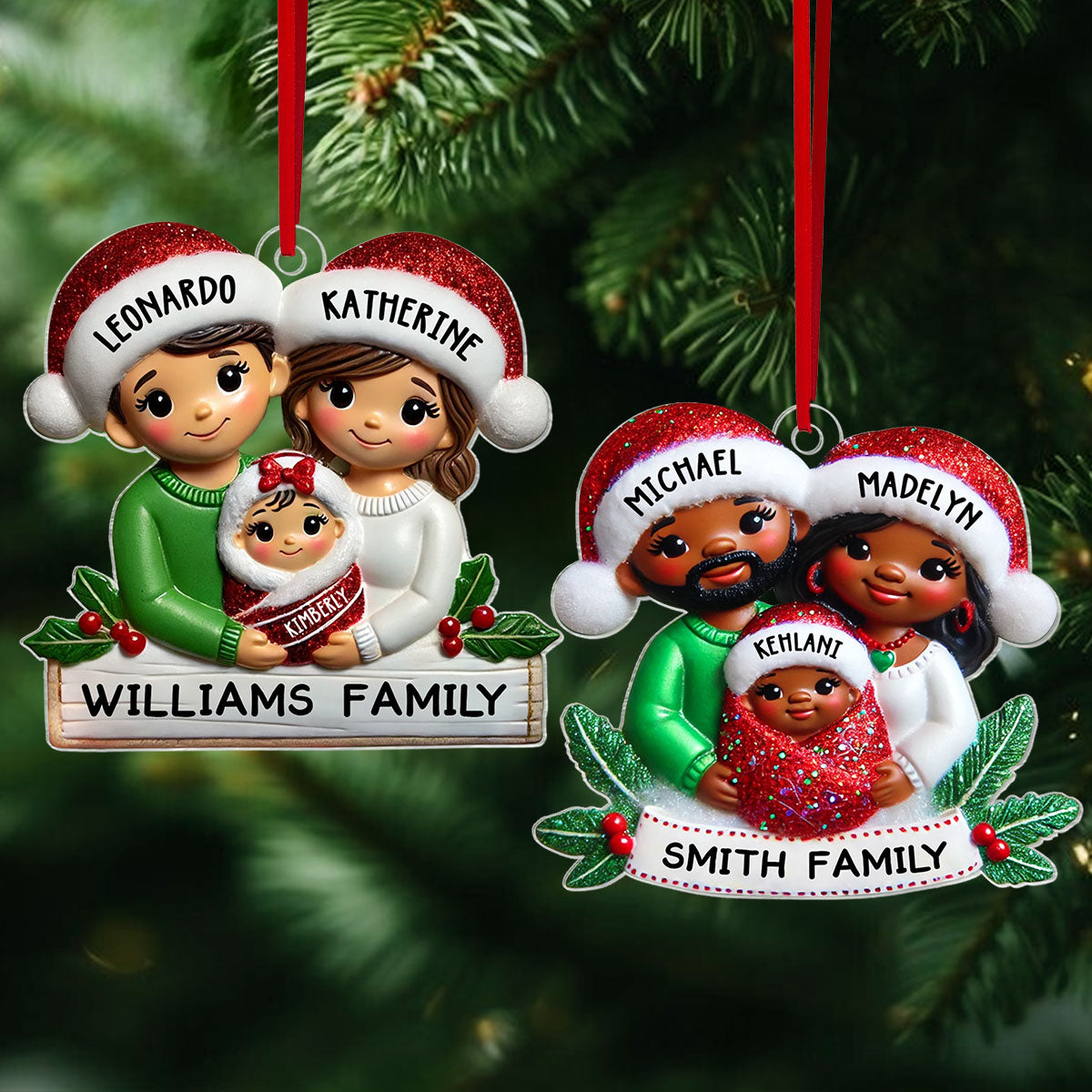 Personalized New Parents Baby in Red Swaddle Christmas Acrylic Ornament, Gift for New Mom New Dad, Baby Newborn Gift