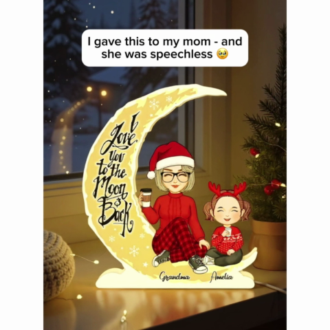 Cute Grandma & Grandkid On Yellow Moon Christmas Gift Personalized Light Box
