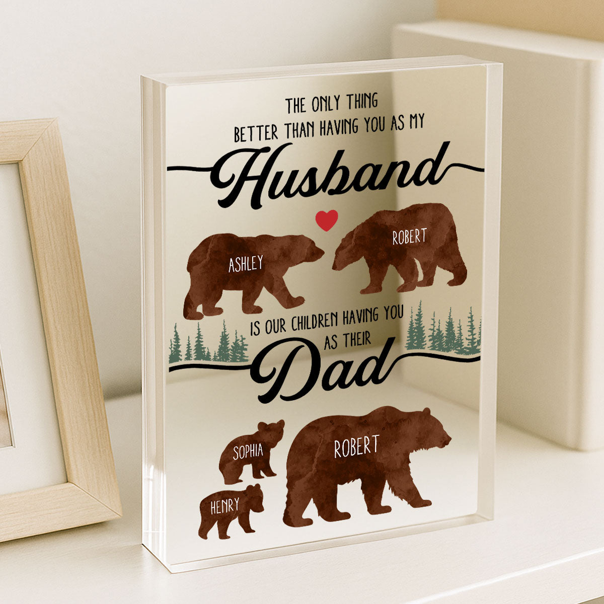Bear Family Personalized Acrylic Block, Father's Day gift for Husband