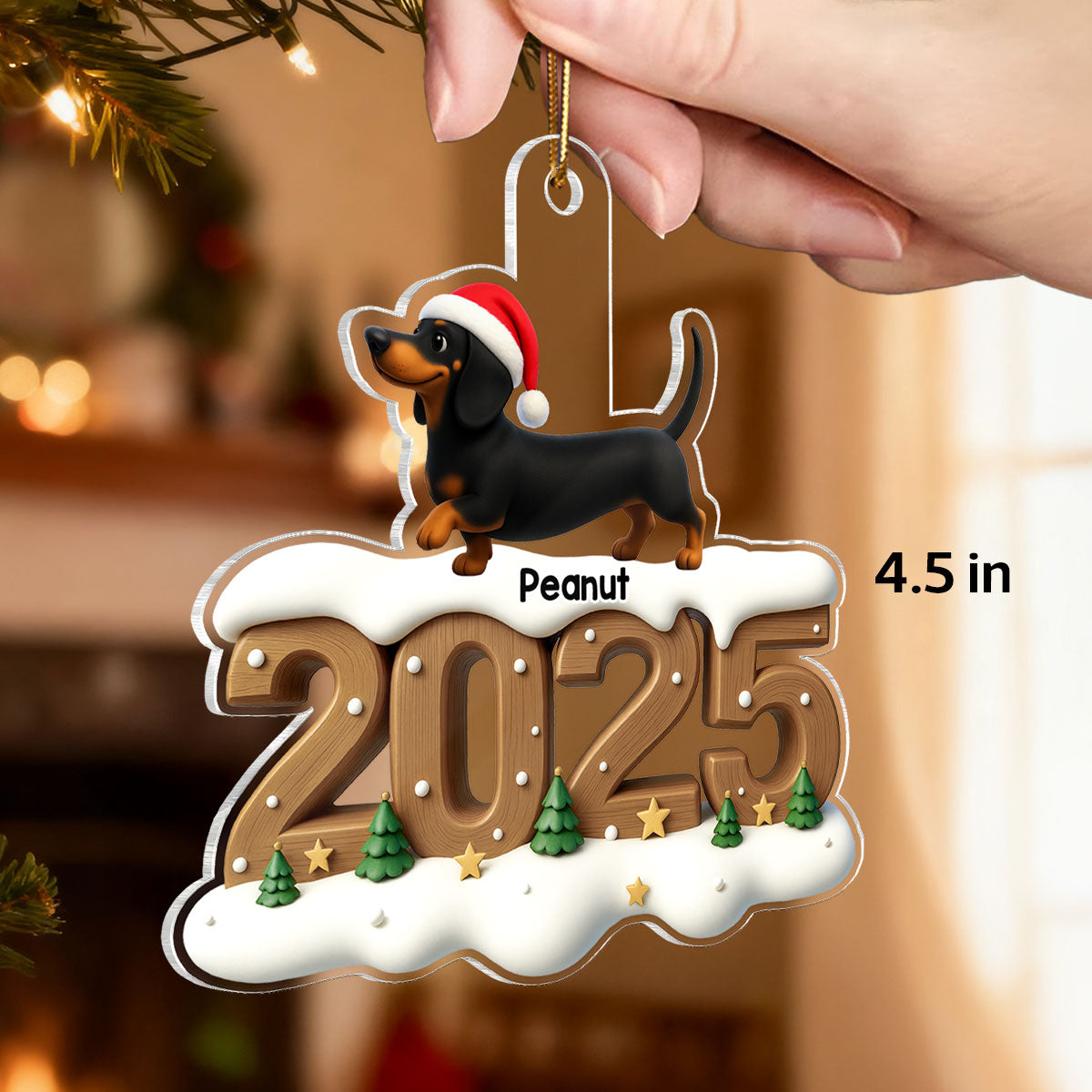 3D Effect Christmas Dachshunds Walking - Personalized Acrylic Ornament - Gift For Dachshund Lovers
