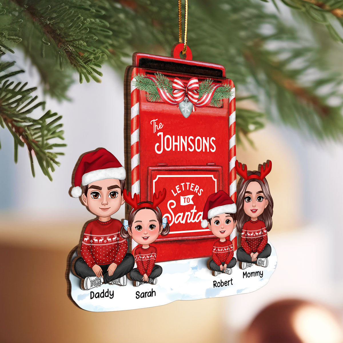 Letter To Santa From Christmas Doll Family Mailbox Shaped Personalized 3-Layer Wooden Ornament