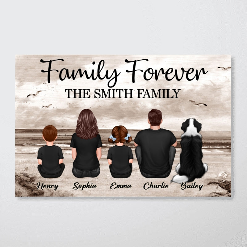 Family Sitting Retro Vintage Beach Landscape Poster, Christmas Gift For Families, For Husband, Wife, Dad, Mom