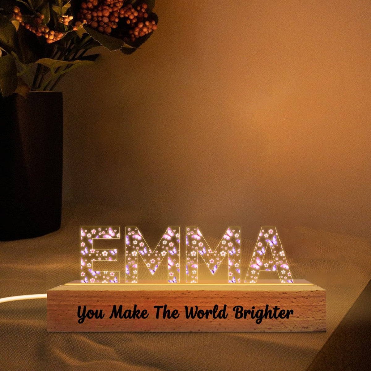 You Make the World Brighter - Personalized Acrylic Block LED Night Light - Kids Room Decor, Nursery Light, Christmas Gift Keepsake For Boy Girl