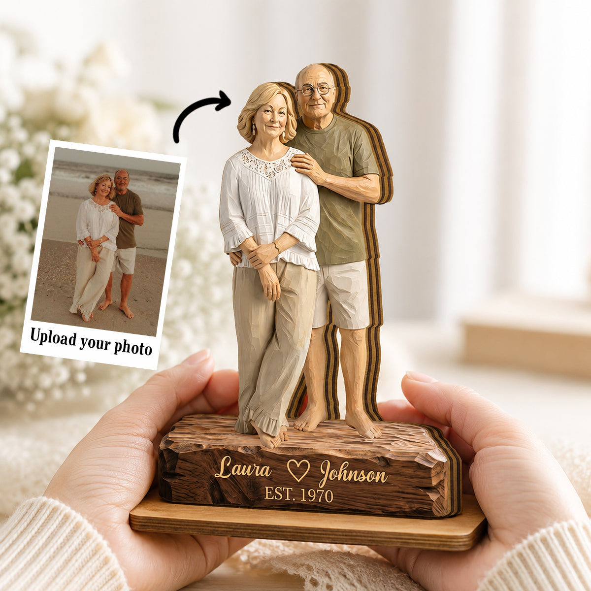 Custom Couple Photo Portrait - Personalized 2-Layered Wooden Plaque - Wedding Anniversary Gift for Her, for Him