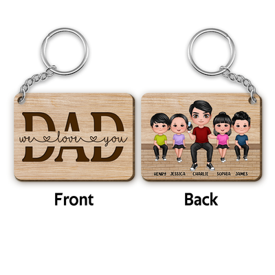 Best Dad Ever Doll Man & Kids Sitting On Wall Personalized Wooden Keychain