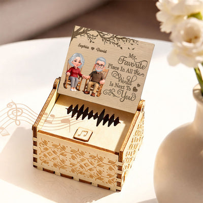 Favorite Place In The World Old Couple Sitting Rocking Chair - Personalized Wooden Music Box - Valentine's Day Gift For Him, Gift For Her