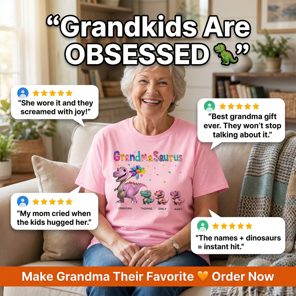 Grandmasaurus And Kids Colorful 3D Effect Dinosaurs - Personalized Shirt - Mother's Day Gift For Grandma