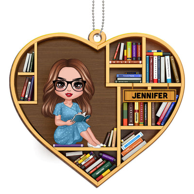 Bookshelf Book Lover Book Worm Personalized Christmas Wooden Ornament